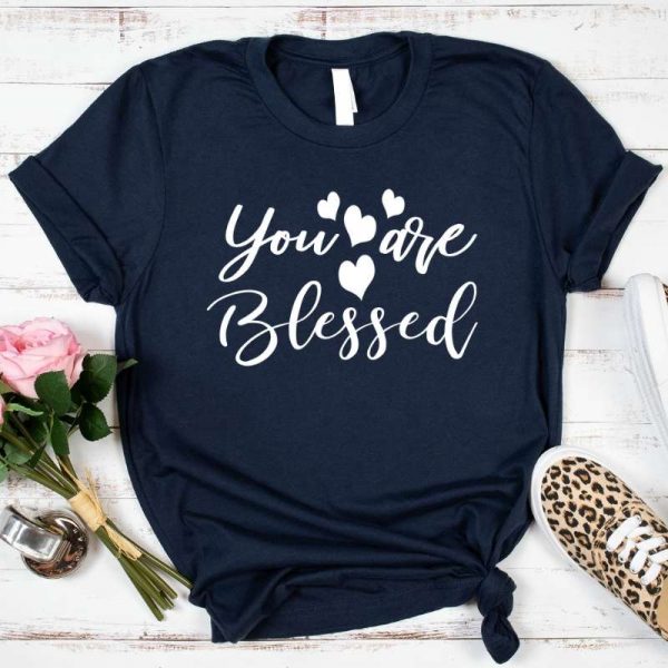 You Are Blessed Navy Shirt White Design