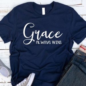 Grace Always Wins Navy Shirt White Design